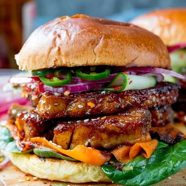 Sticky Belly Pork Burger with Quick Pickled Veggies