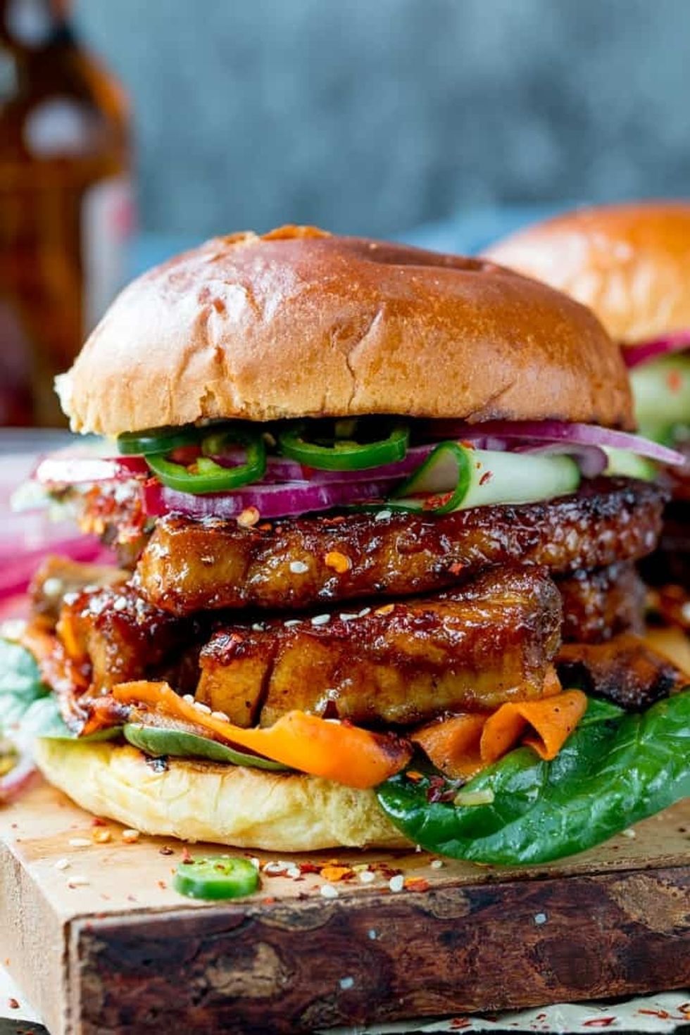 Sticky Belly Pork Burger with Quick Pickled Veggies