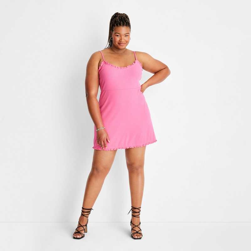 future collective pink dress Women's Strappy Mini Ruffle Hem Dress