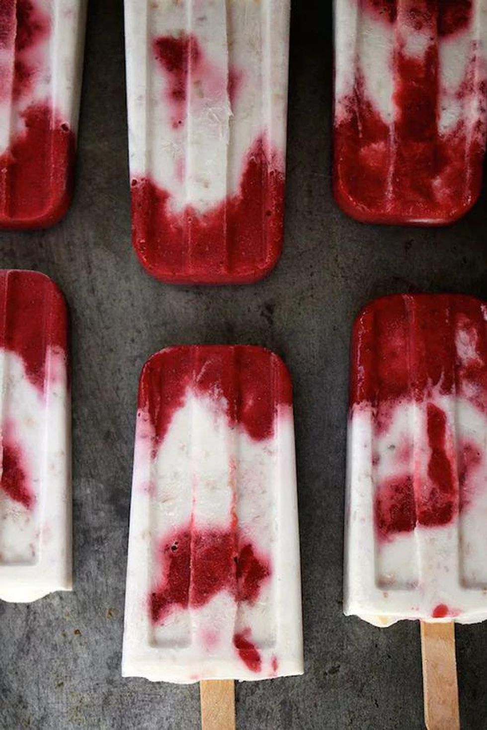 strawberry and coconut red and white popsicles