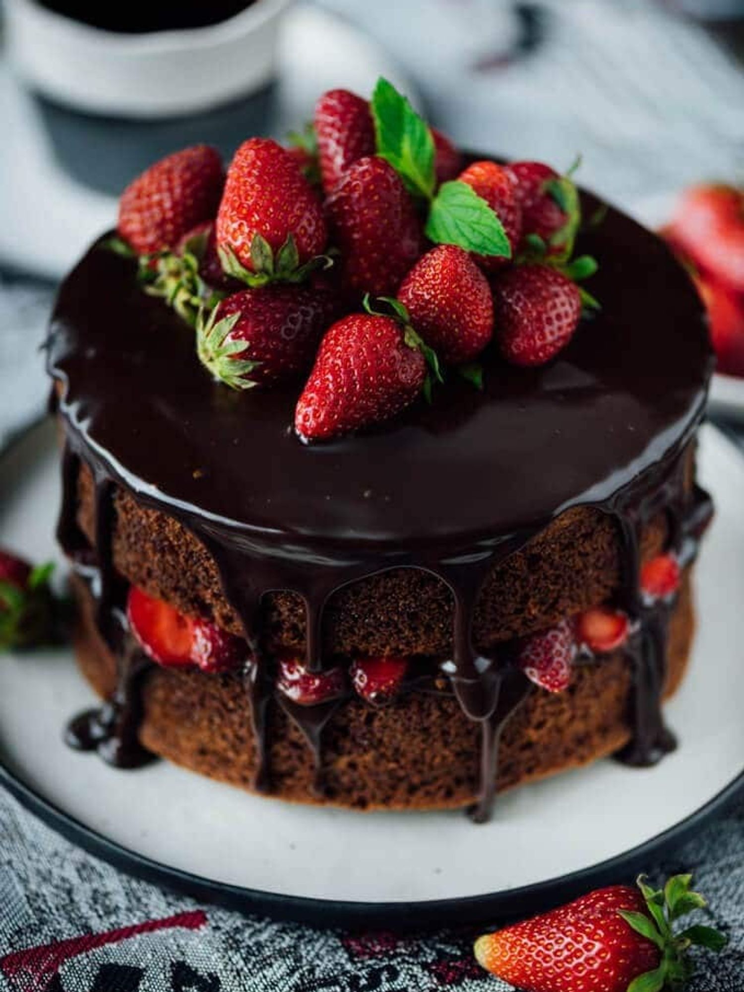 strawberry filled chocolate cake