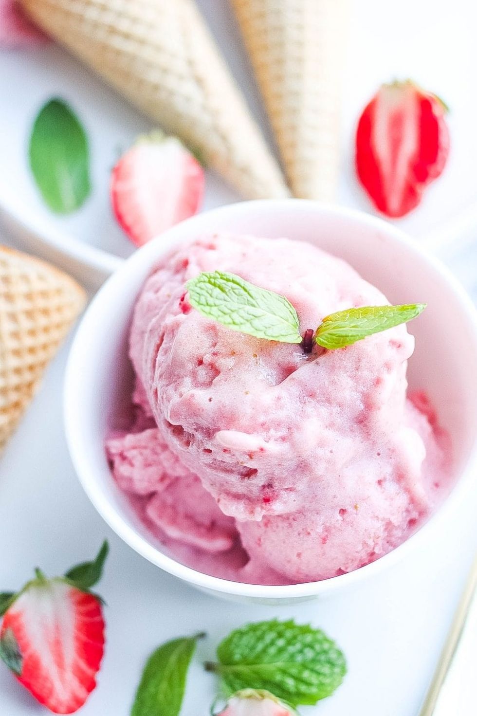 strawberry nice cream with overripe bananas