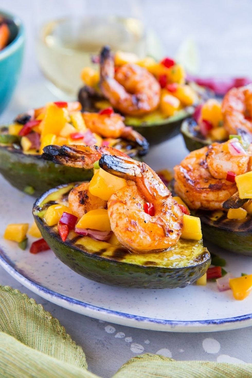 Stuffed Grilled Avocados with Shrimp + Mango Salsa