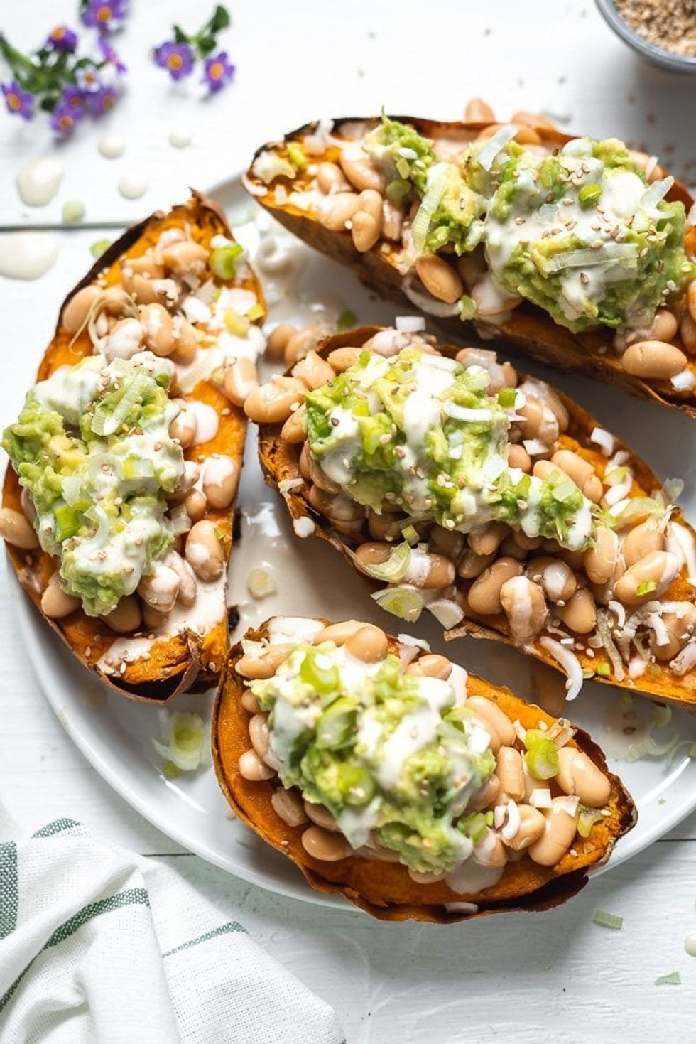 Stuffed Sweet Potato with White Bean + Guacamole