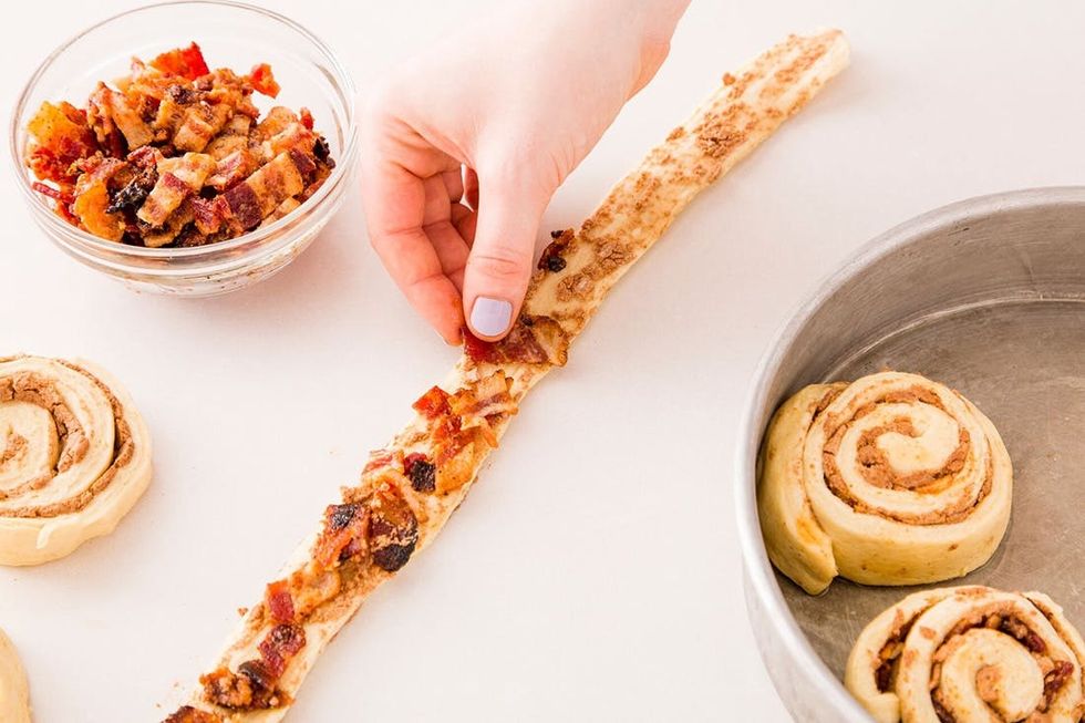 stuffing the millionaire's bacon into the cinnamon roll