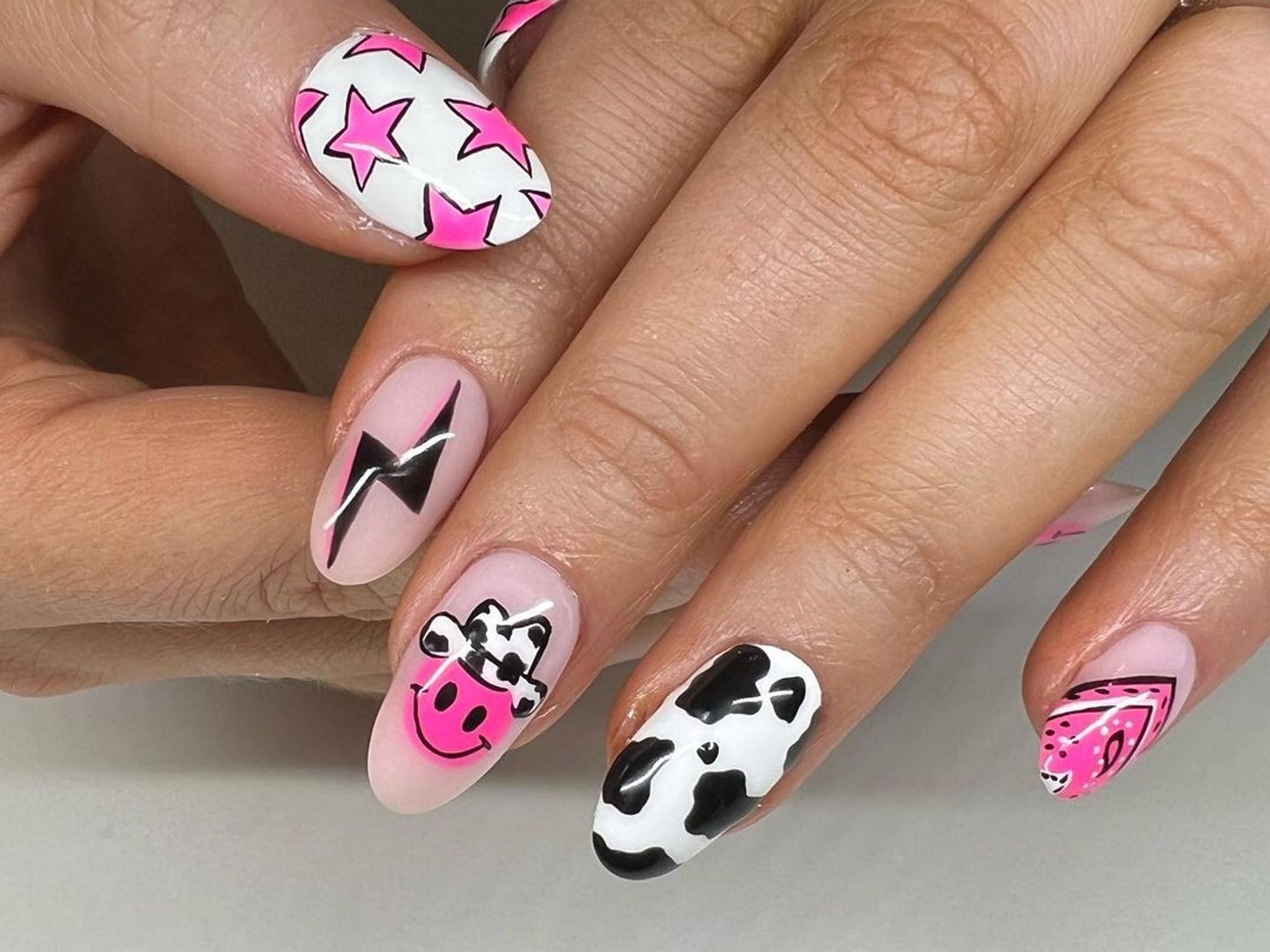 summer cowprint, rodeo nails
