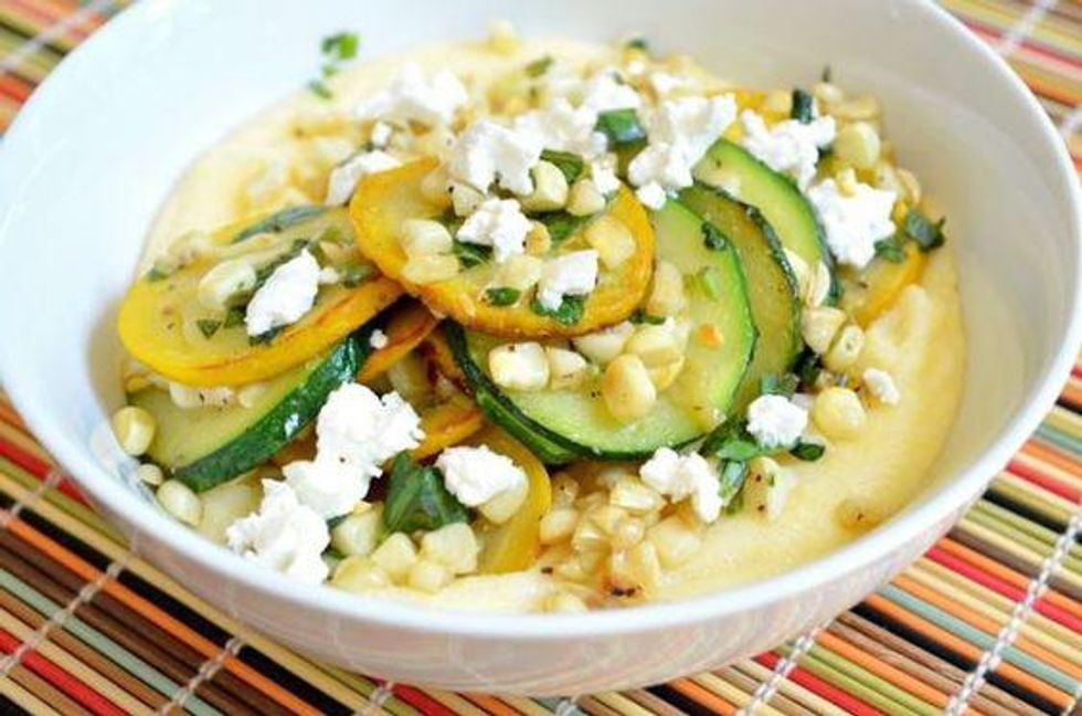 Summer Squash Saut\u00e9 With Corn and Goat Cheese Polenta