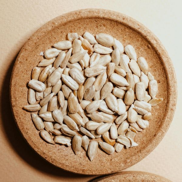 sunflower seeds in a shallow dish