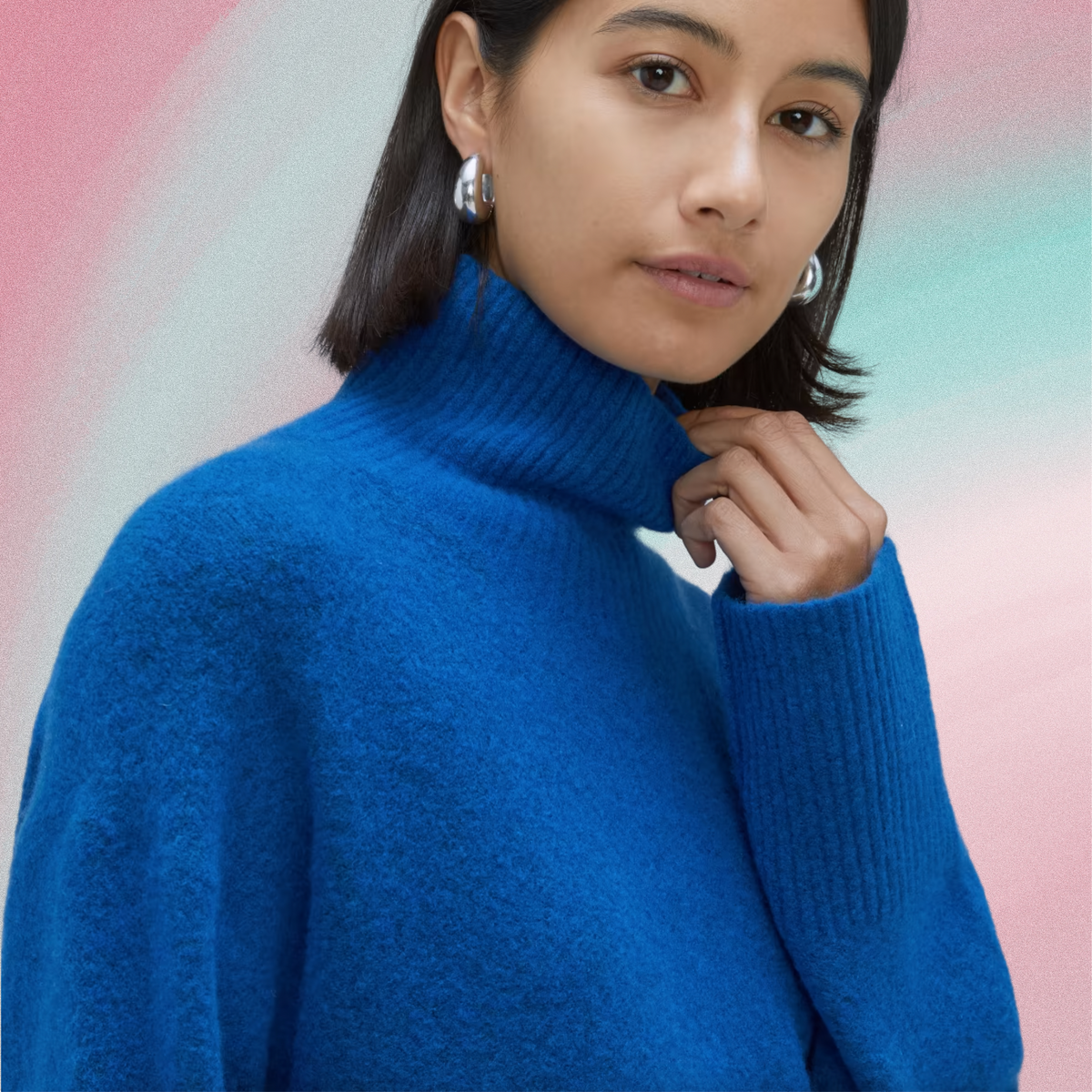 sweater dress blue everlane turtleneck dress for women