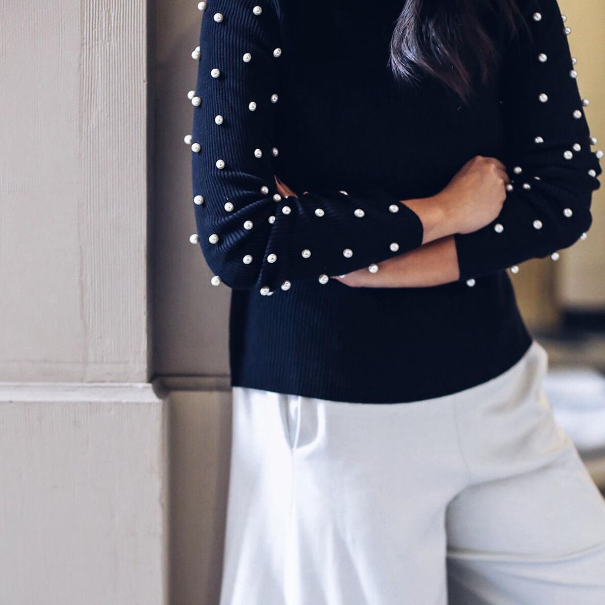 sweater with pearl embroidery pearlcore