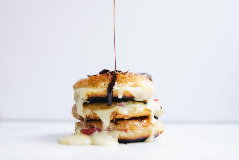 Sweet Donuts with brie strawberries and chocolate