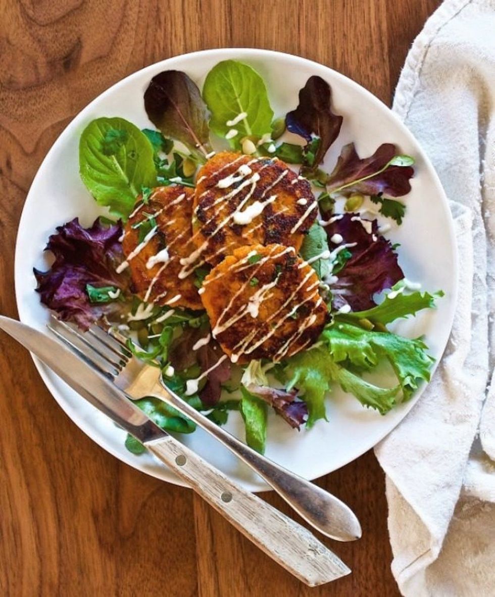 Sweet Potato Cakes With Preserved Lemon Yogurt Sauce