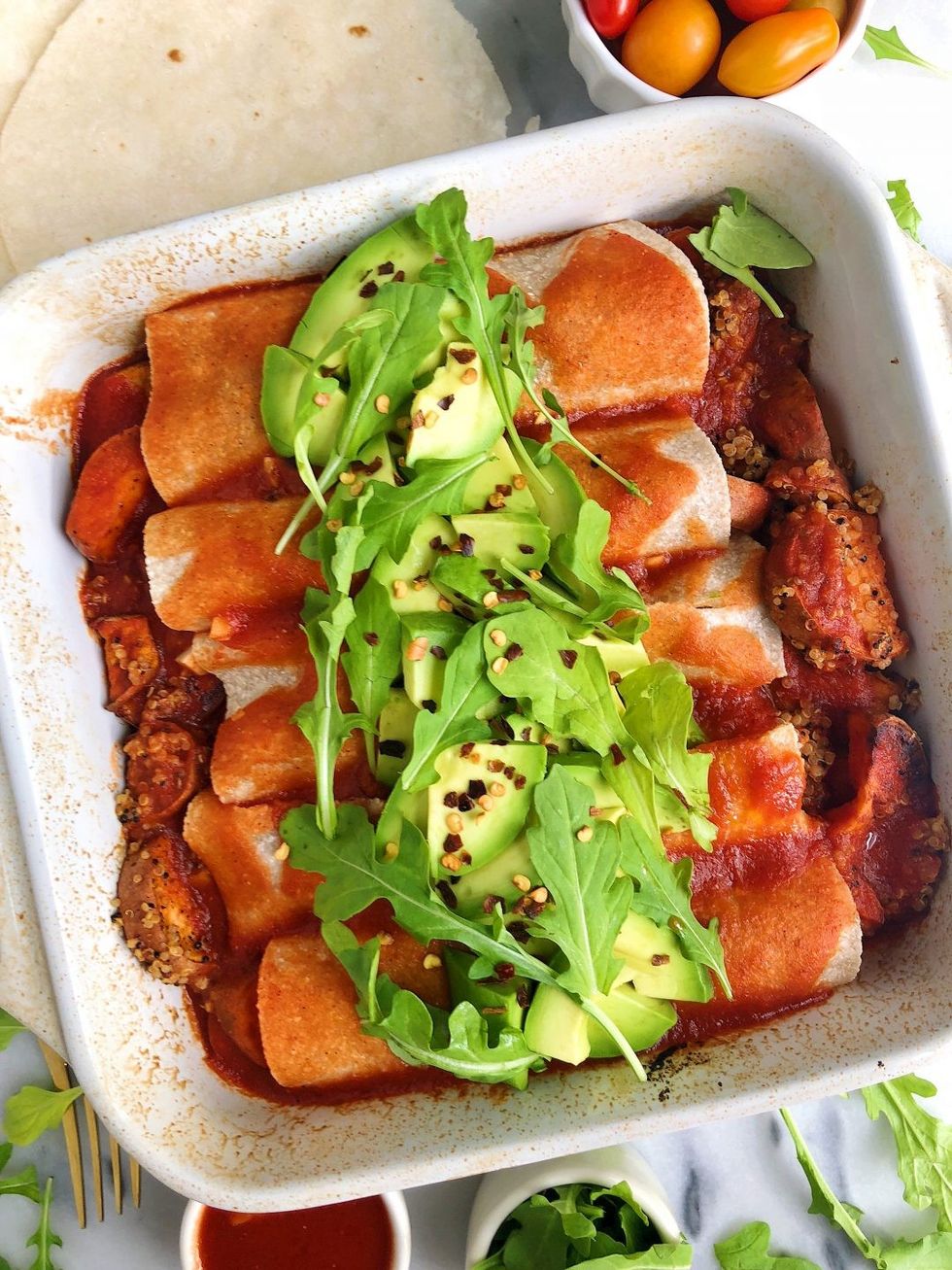 Sweet Potato + Quinoa Enchiladas