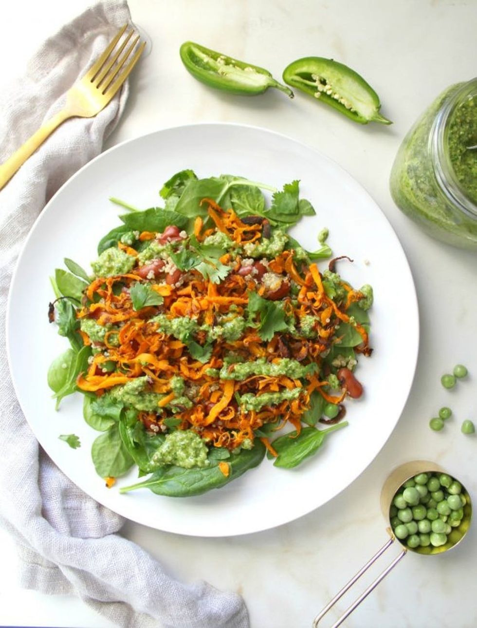Sweet Potato Quinoa Salad With Vegan Cilantro Pesto