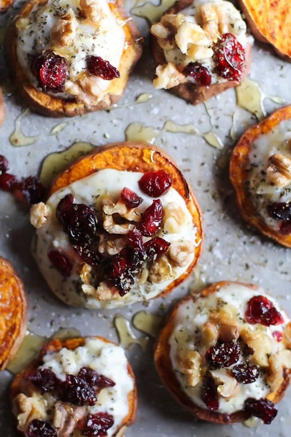 Sweet Potato Rounds With Herbed Ricotta and Walnuts
