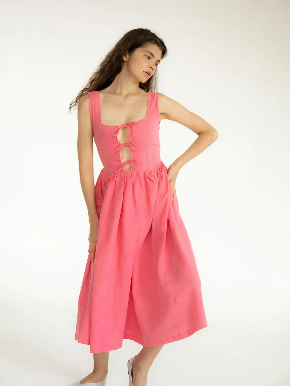 Tach Georgette Linen Dress in Pink