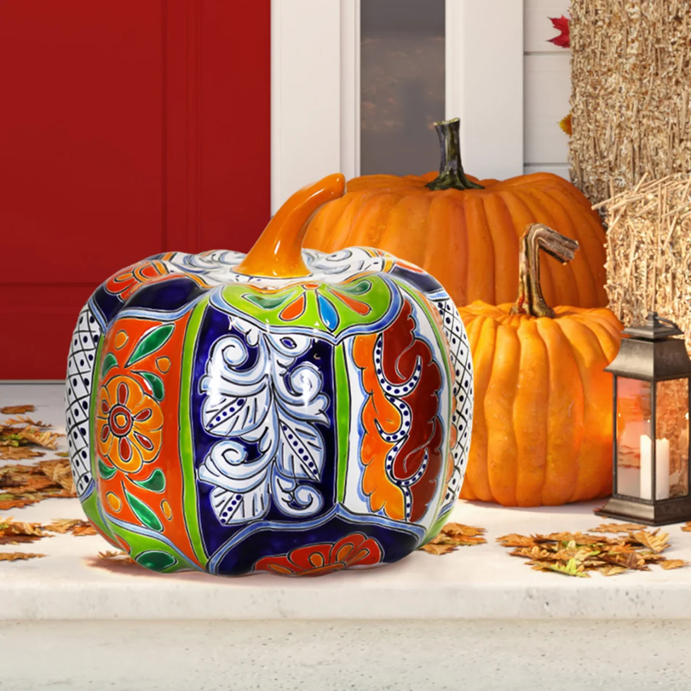 Talavera Style Ceramic Pumpkin