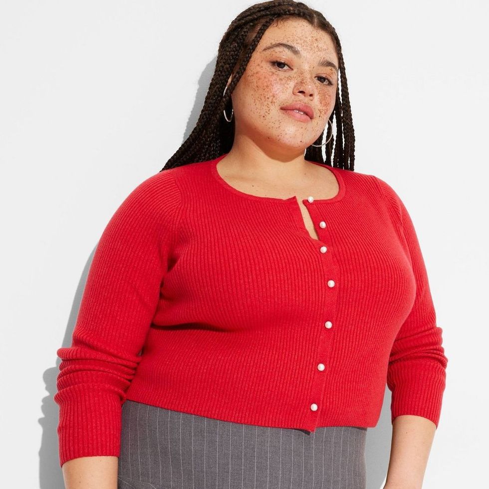 Target Rib Pearl Shrunken Sweater Cardigan