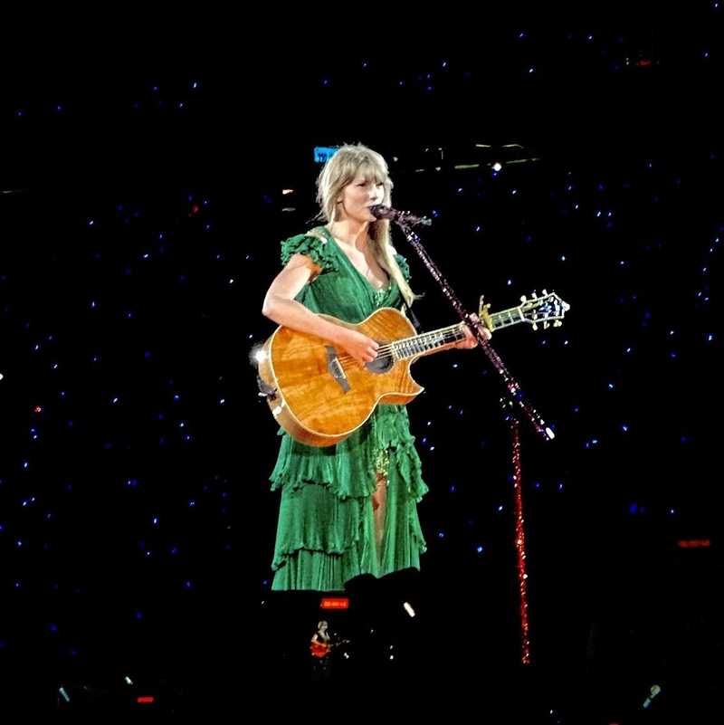 green emerald velvet dress Eras Surprise Song Green Cap Sleeve Dress Sticker, A Sticker for Every Era main image 1