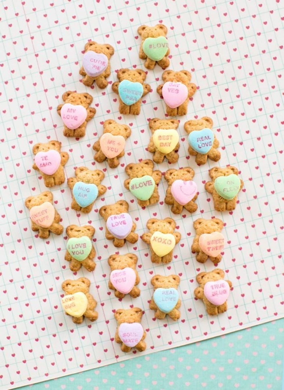 Teddy Bear Graham Cookies Holding Conversation Hearts