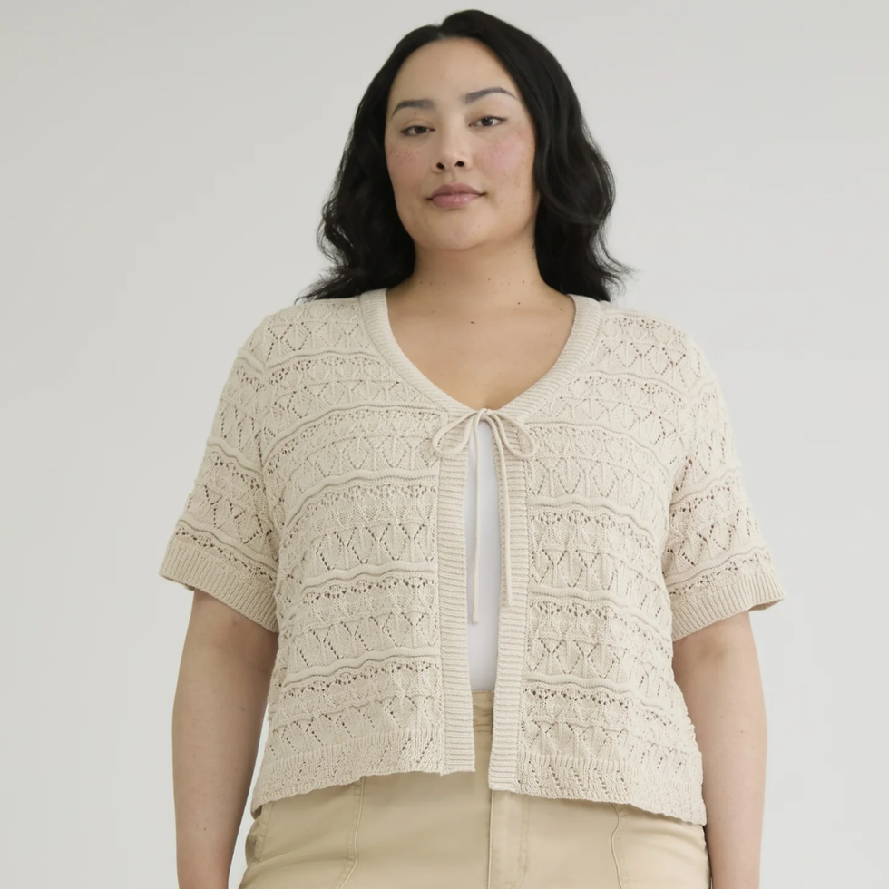 Terra & Sky Pointelle Open Front Cardigan
