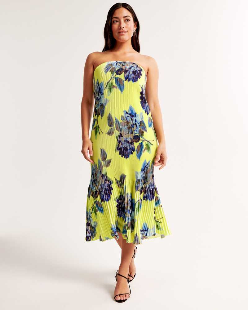 the a&f giselle pleat release midi dress yellow 8 Stunning Abercrombie Dresses for Wedding Guests