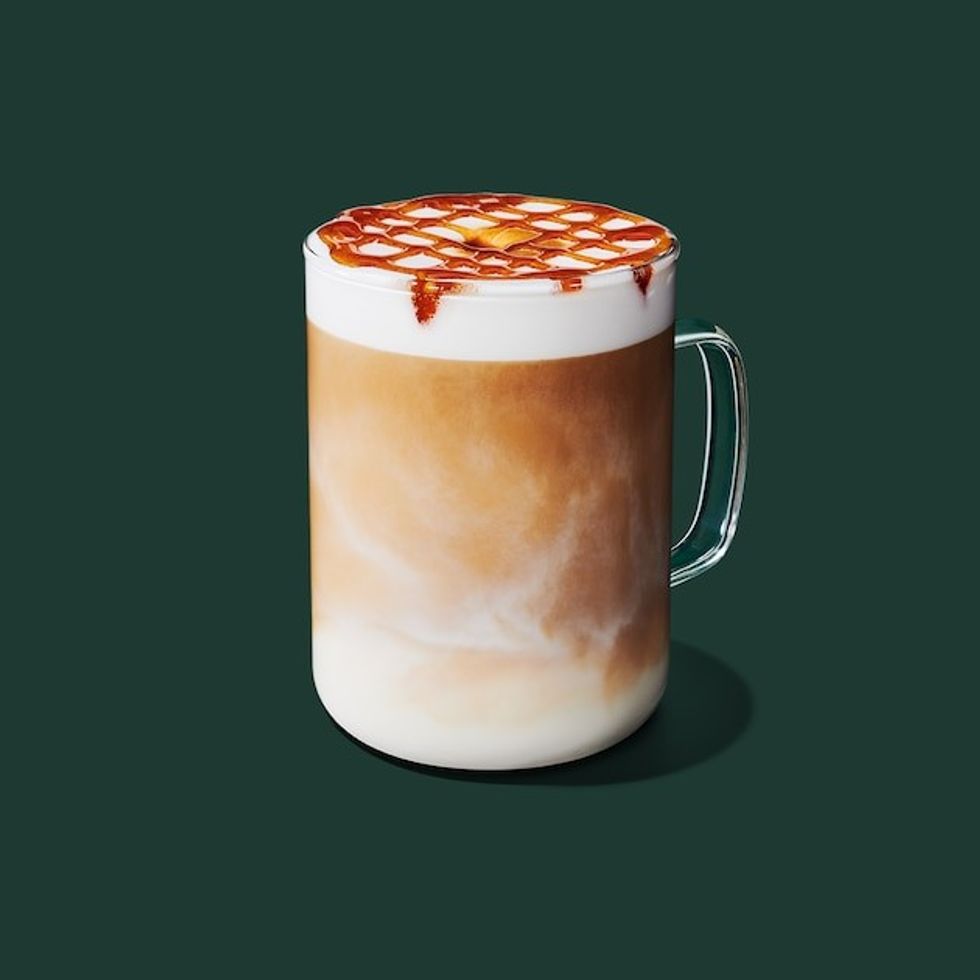 the Apple Crisp Oat Milk Macchiato is one of starbucks hot drinks