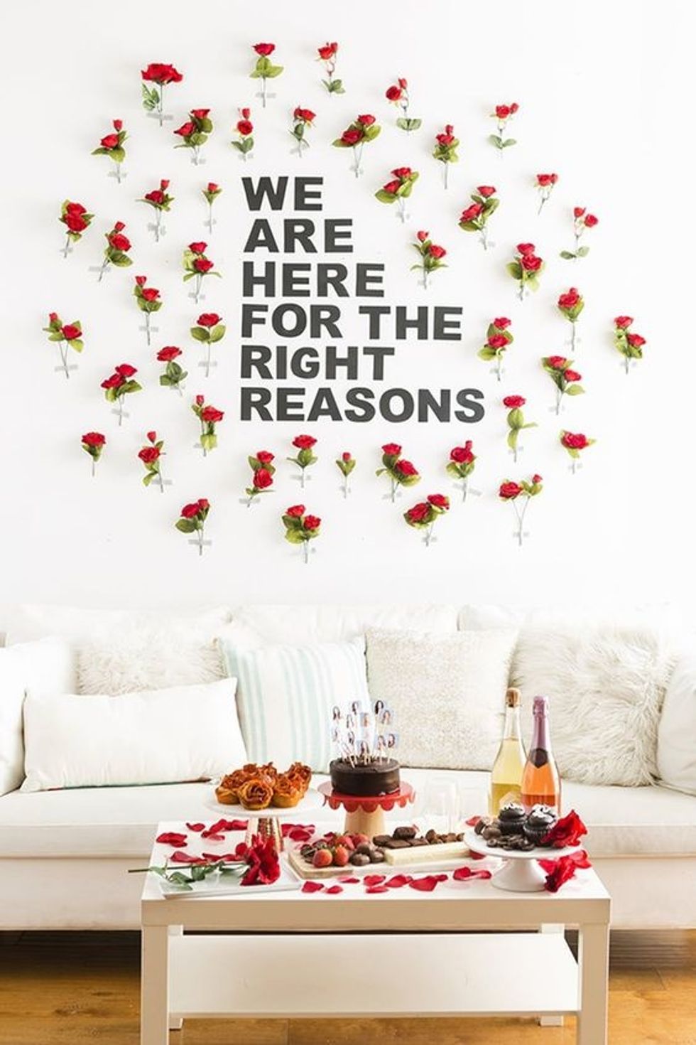 The Bachelor themed party with rose petals and chocolate