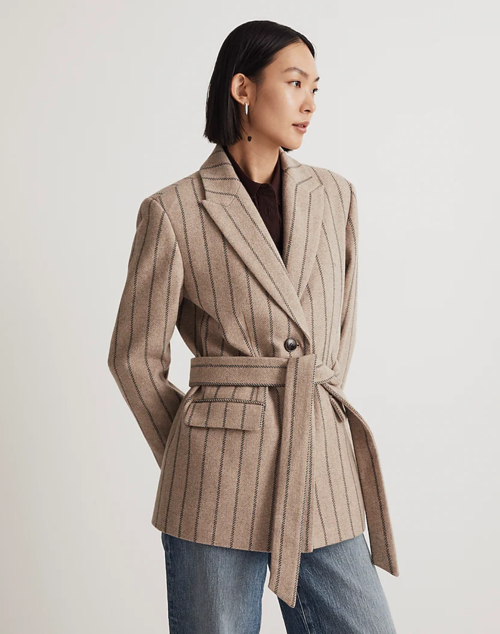 The Bedford Oversized Belted Blazer in Stripe