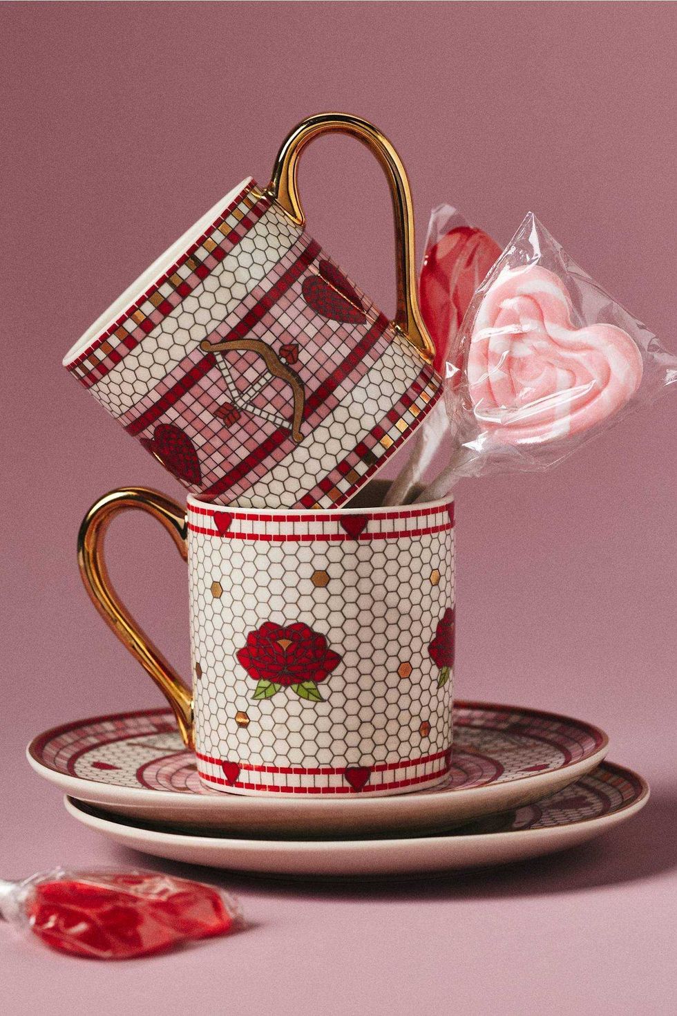 The Bistro Tile Stoneware Espresso Cup & Saucer: Valentine's Edition