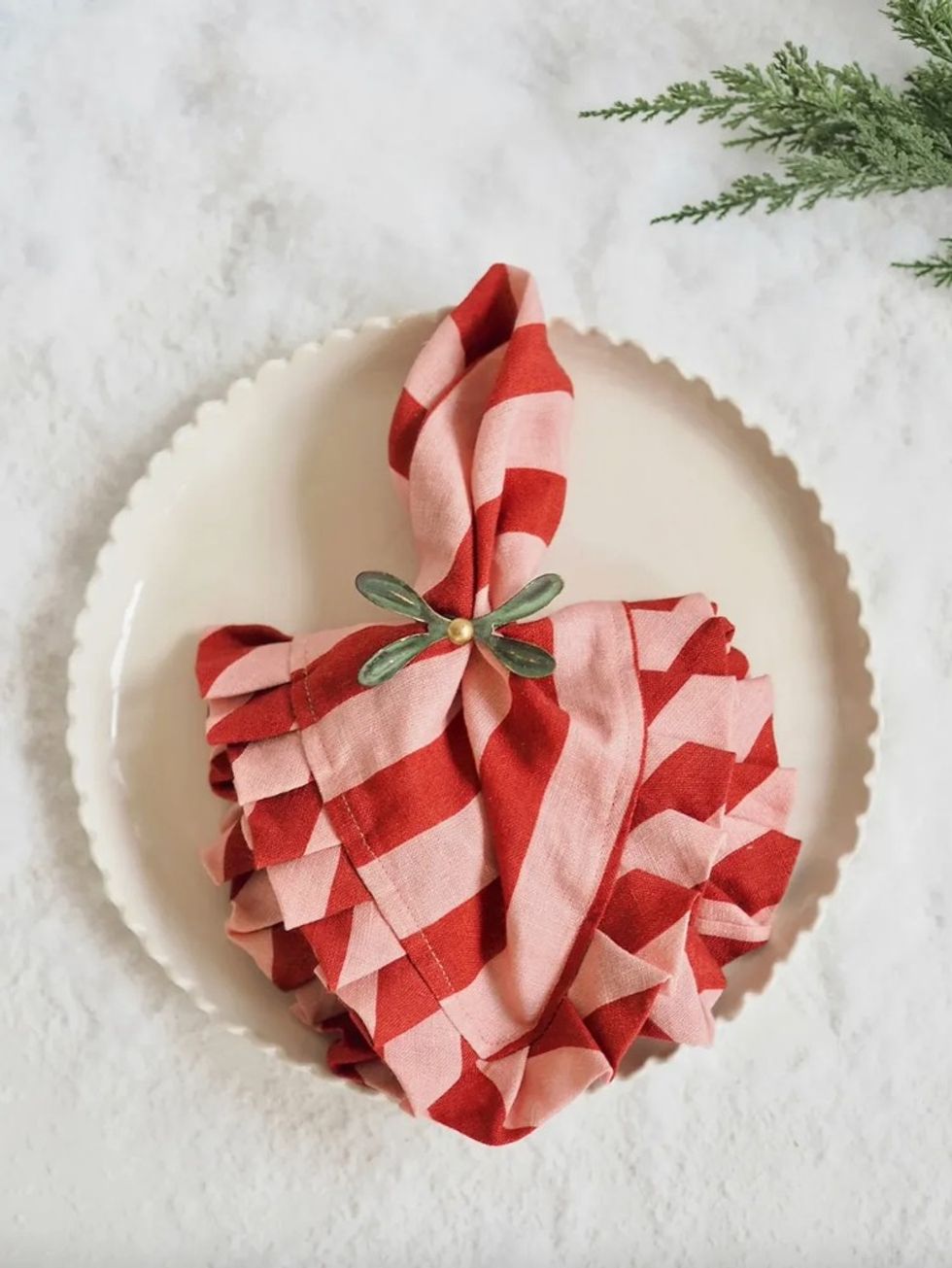The Cross Red & Pink Stripe Ruffle Linen Napkin
