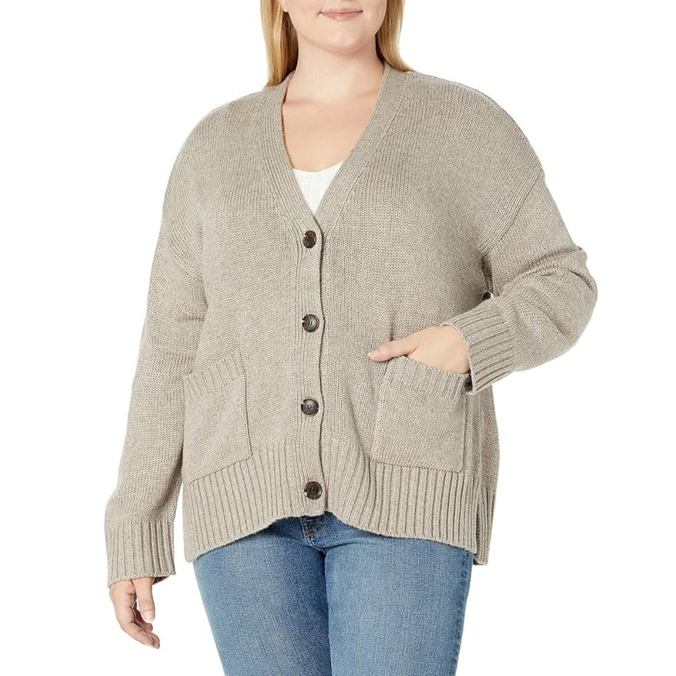 The Drop Women's Brigitte Chunky Button-Front Pocket Ribbed Cardigan