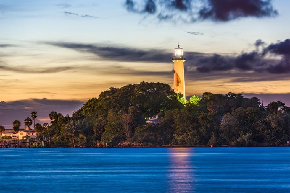 The lighthouse shines out from the inlet at Jupiter, Florida