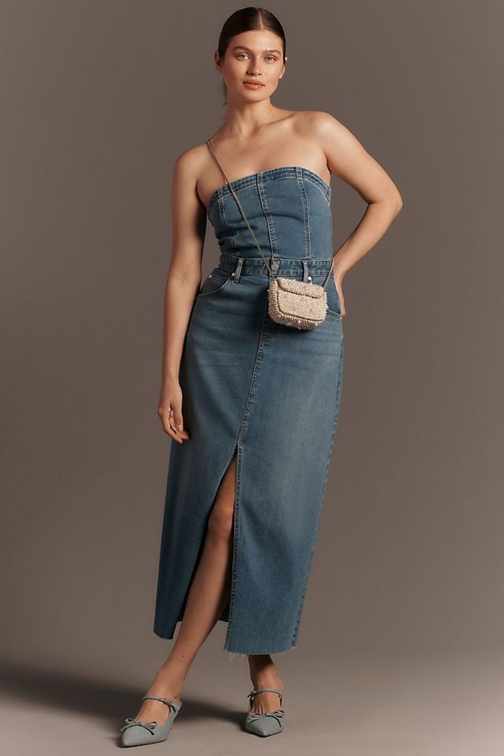 The Madi Front-Slit Denim Dress by Pilcro