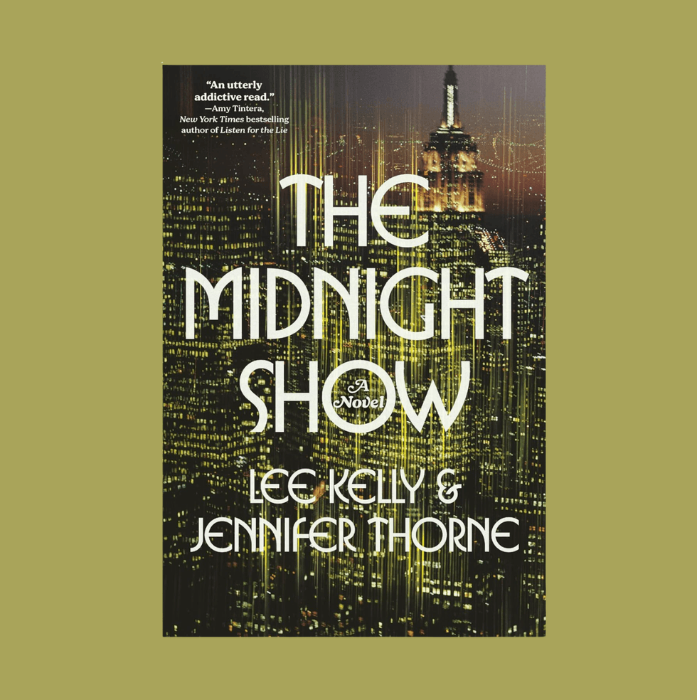"The Midnight Show" book cover with cityscape and glowing lights.