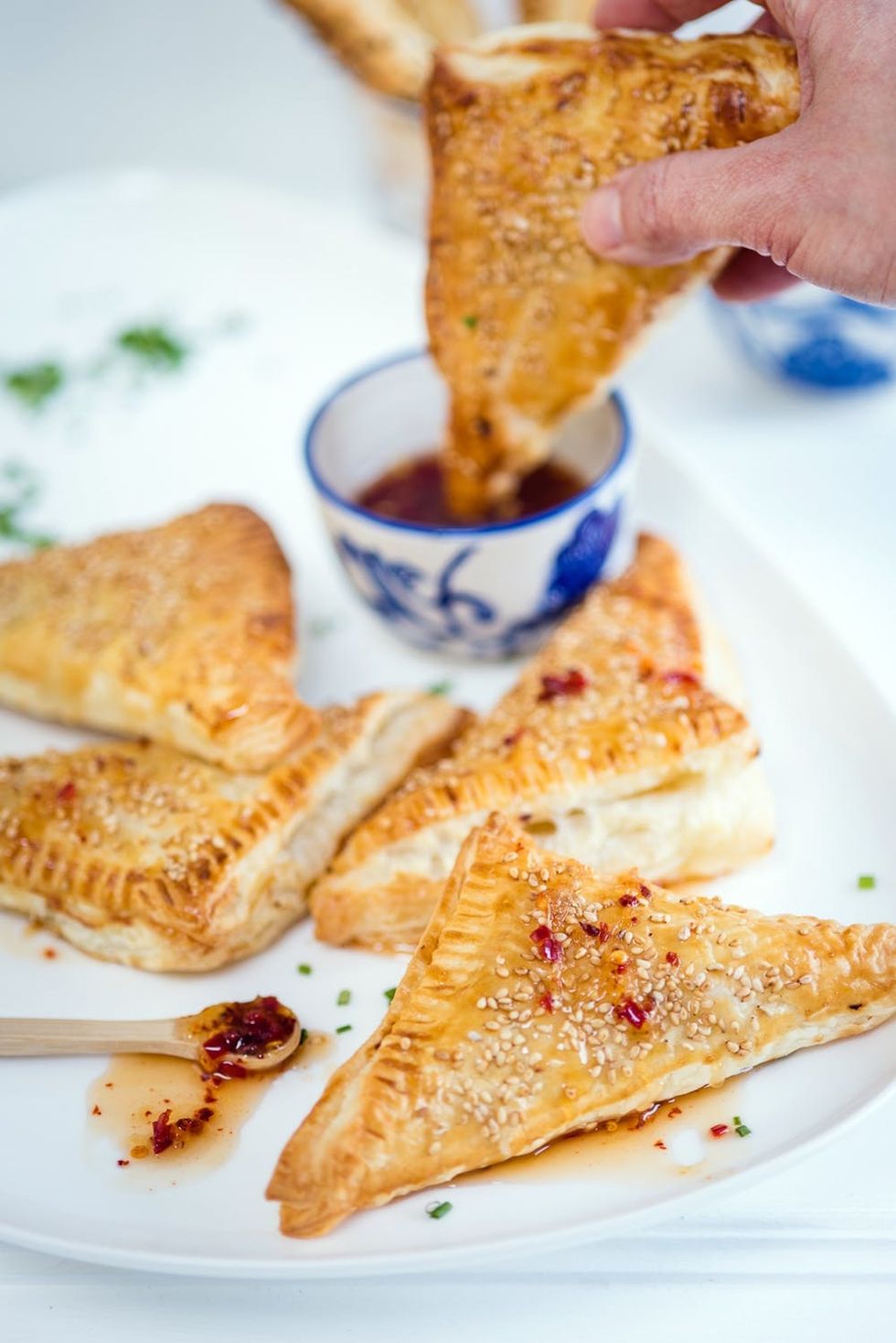  The Oscar for the tastiest app goes to... sesame shrimp puffs with homemade sweet chilli sauce!