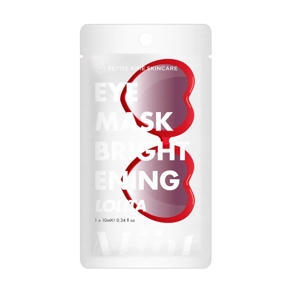 The Petite Amie Skincare eye mask is packaging has heart sunglasses on it.