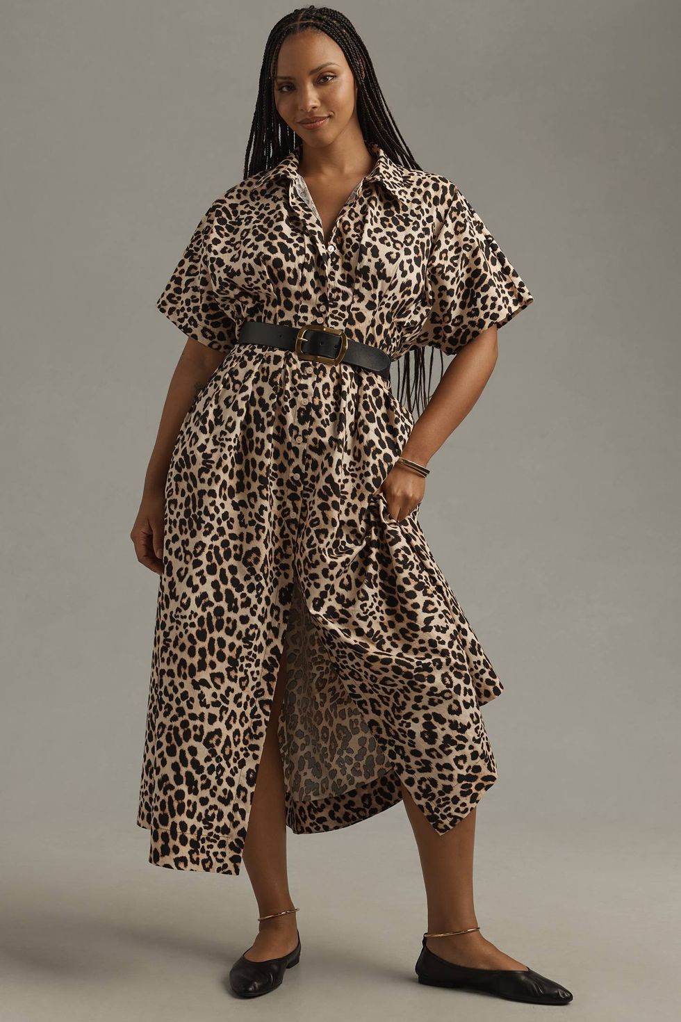 The Tobie Button-Front Pleated Shirt Dress by Exquise