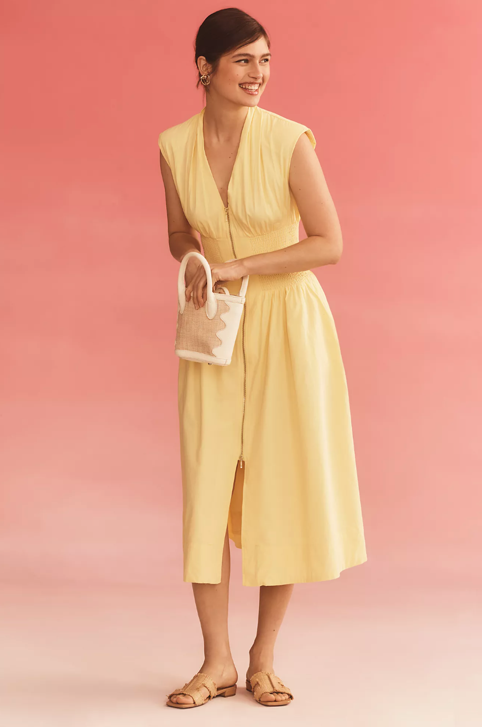 The Tommie Cap-Sleeve Smocked Front-Zip Shirt Dress\u200b