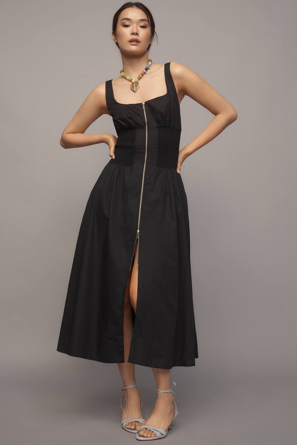 The Tommie Smocked Front-Zip Shirt Dress