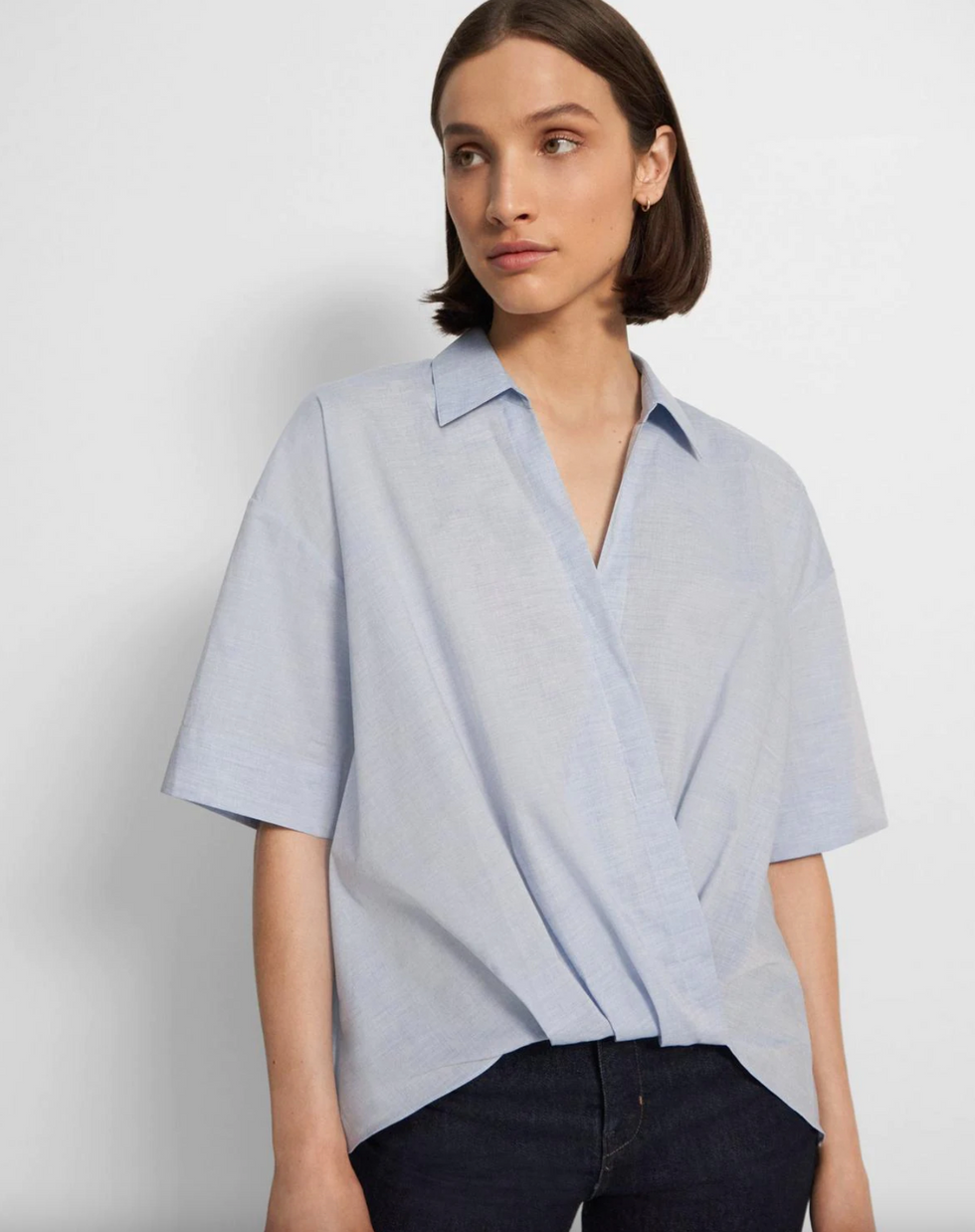 Theory Twist Short-Sleeve Shirt in Cotton Melange