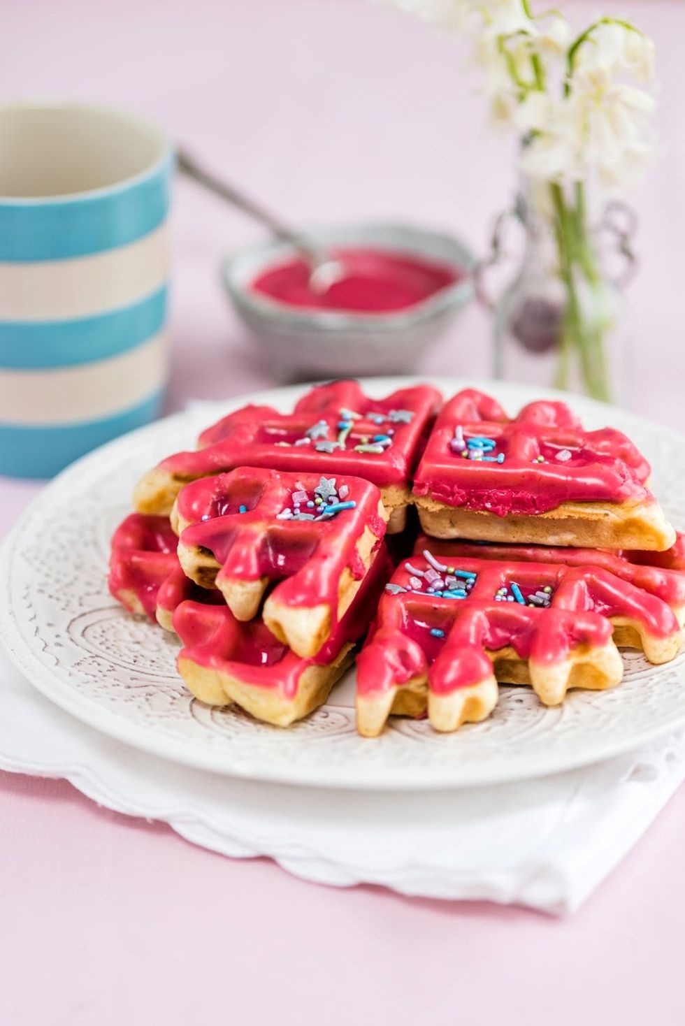 These berry glazed donut waffles are the perfect Mother's Day treat!