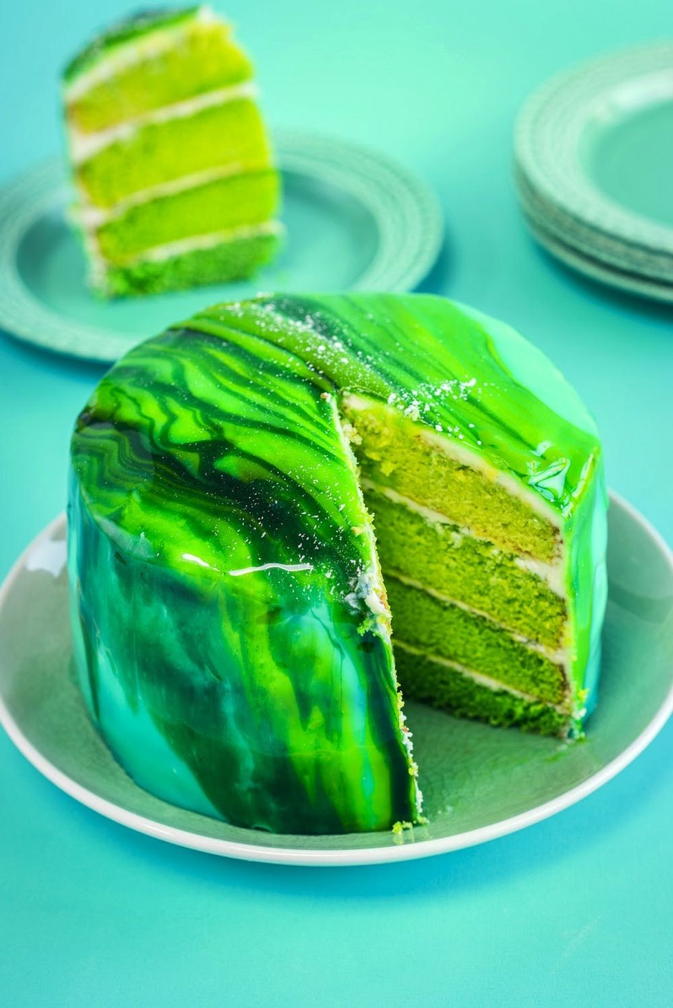 This St Patrick's Day ombr\u00e9 cake with mirror glaze will make even the most ardent leprechaun green with envy!