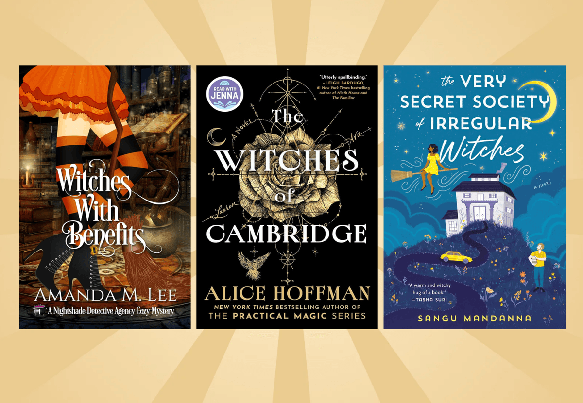 Three book covers featuring witches in different artistic styles.