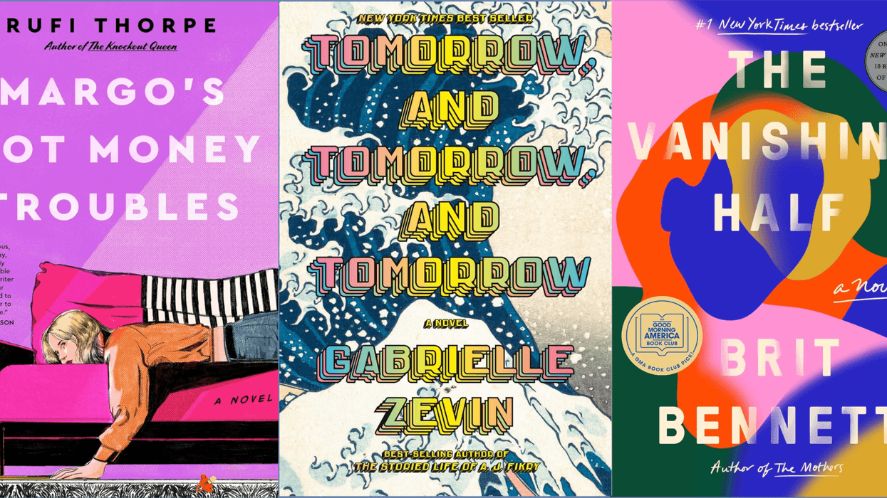 Three book covers: "Margo's Got Money Troubles," "Tomorrow, and Tomorrow, and Tomorrow," "The Vanishing Half."
