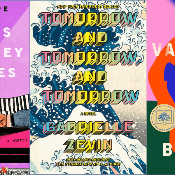 Three book covers: "Margo's Got Money Troubles," "Tomorrow, and Tomorrow, and Tomorrow," "The Vanishing Half."