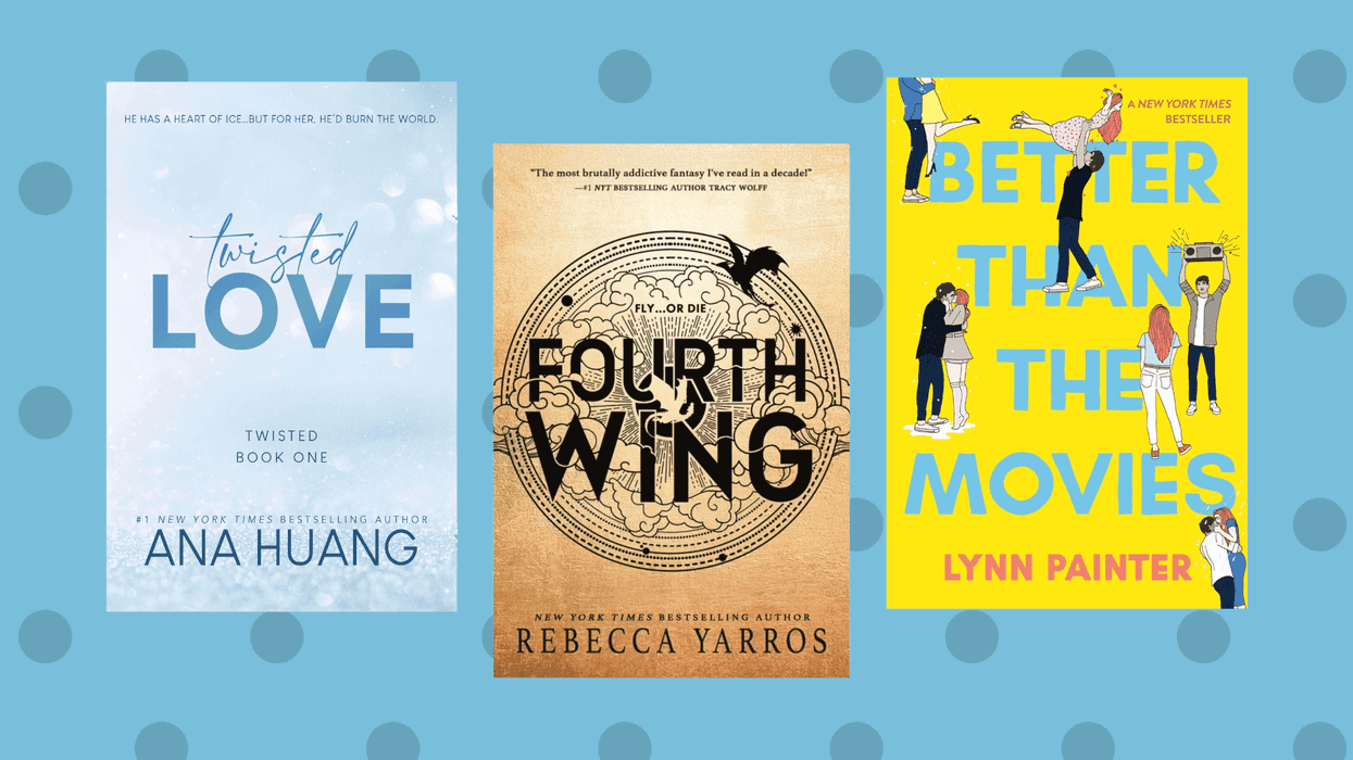 Three book covers: "Twisted Love," "Fourth Wing," "Better Than the Movies."