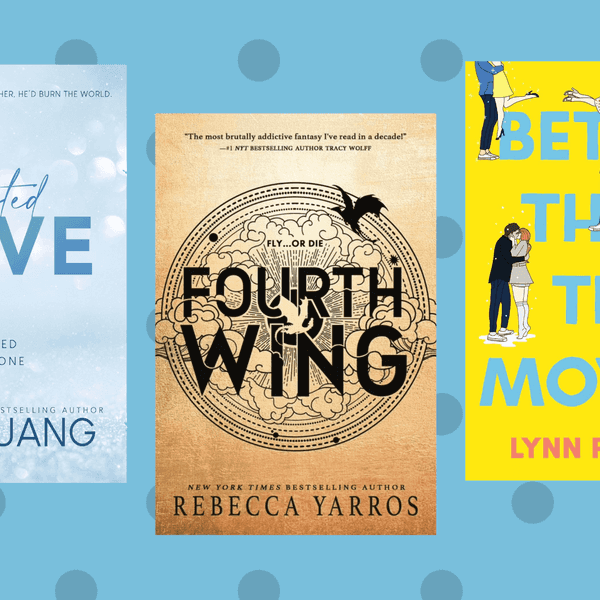 Three book covers: "Twisted Love," "Fourth Wing," "Better Than the Movies."
