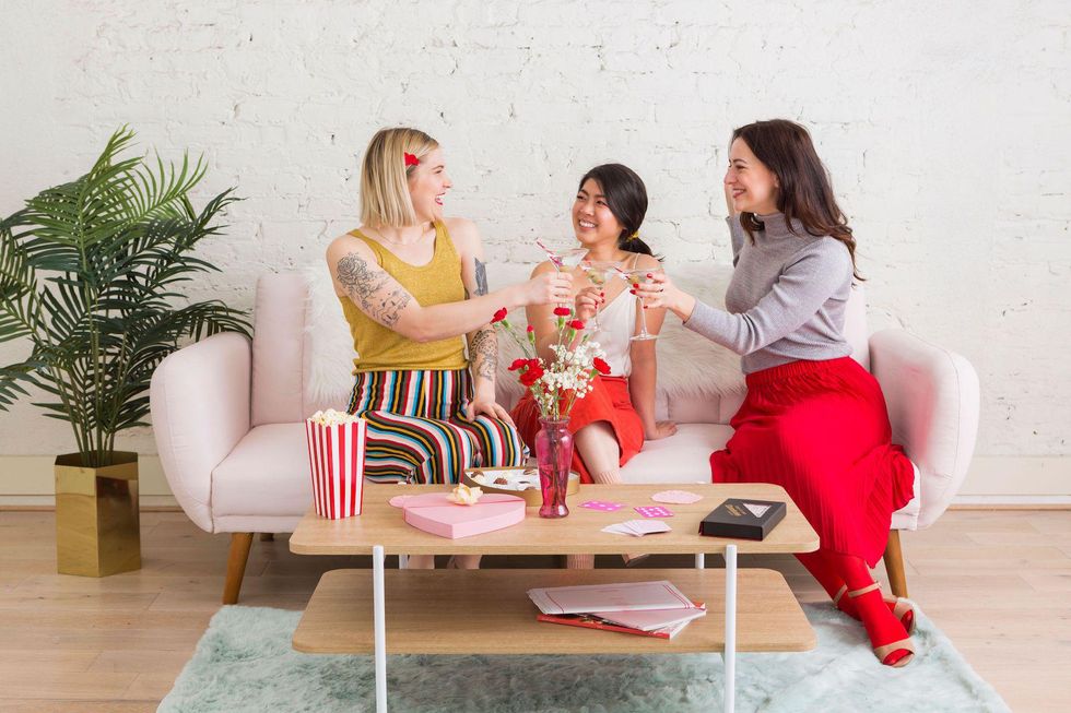 three friends smiling together