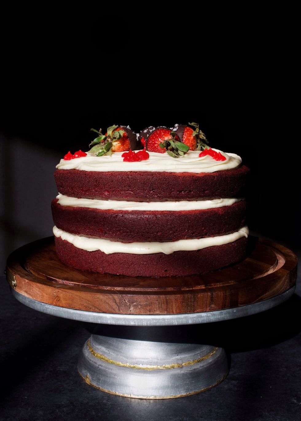 Three Layered Vegan Red Velvet Cake with Tangy Cream Cheese Frosting